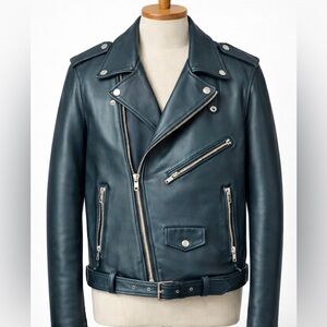 Men's Teal Leather Moto Jacket